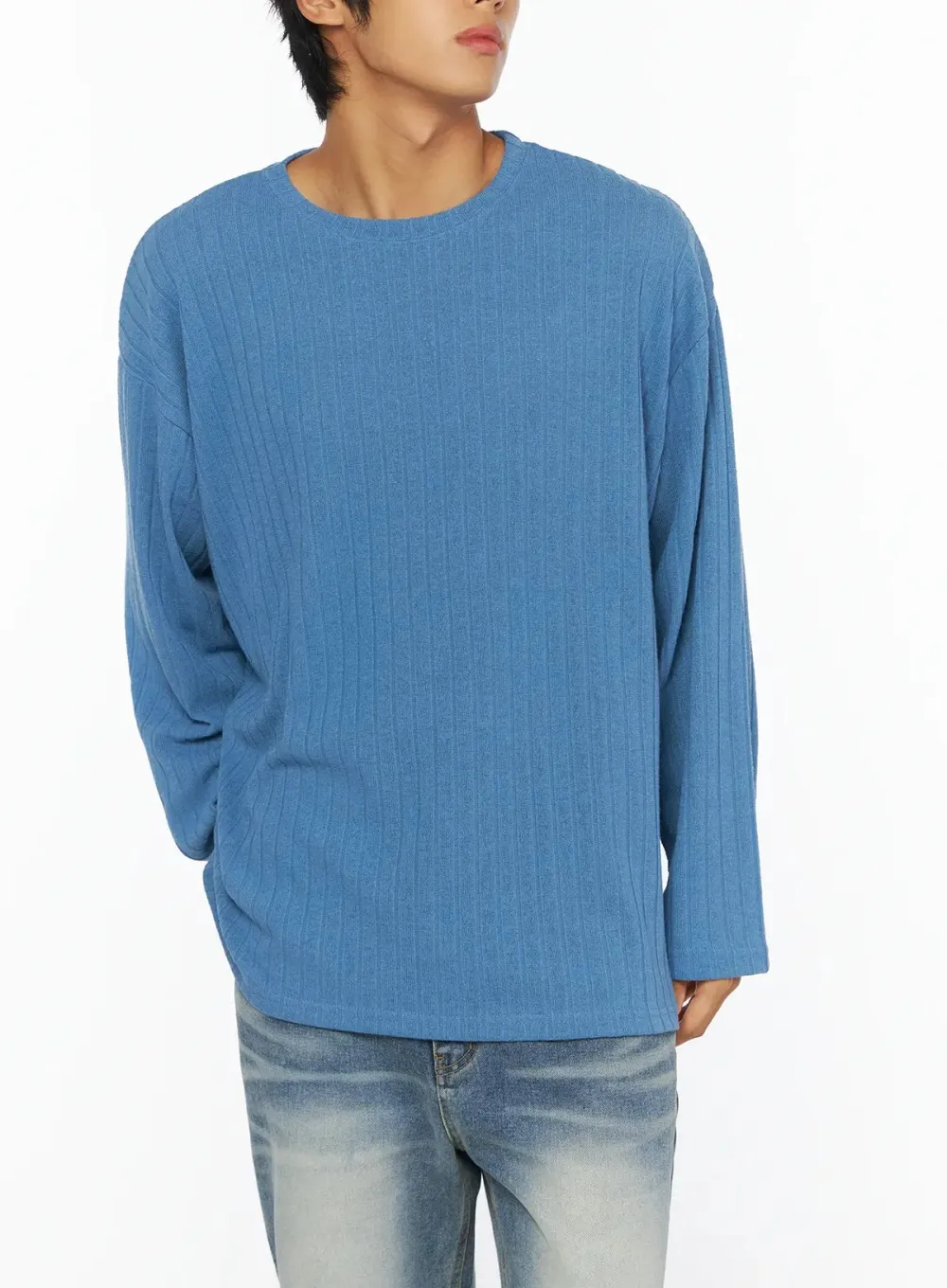 Men's Summer Ribbed Long Sleeve Knit Top