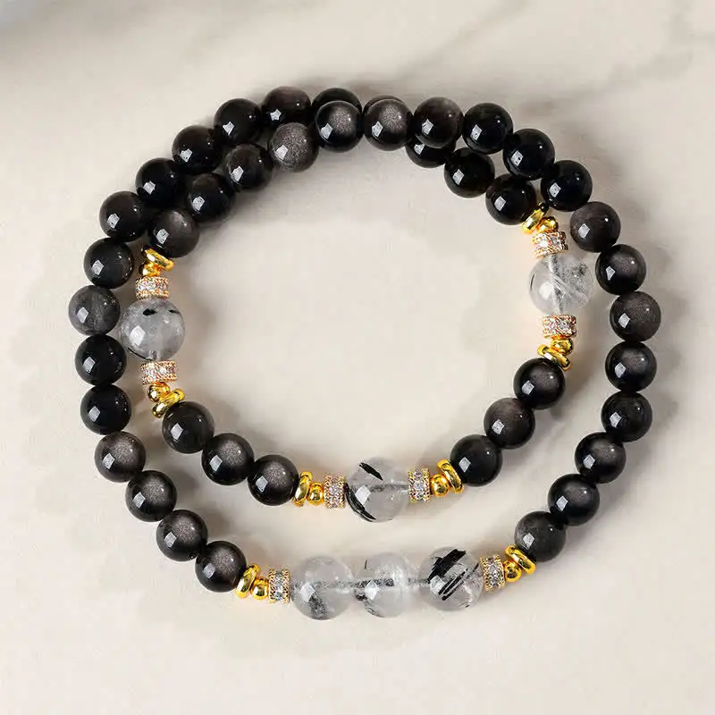 Natural Obsidian Double Wrap Soothing Bracelet