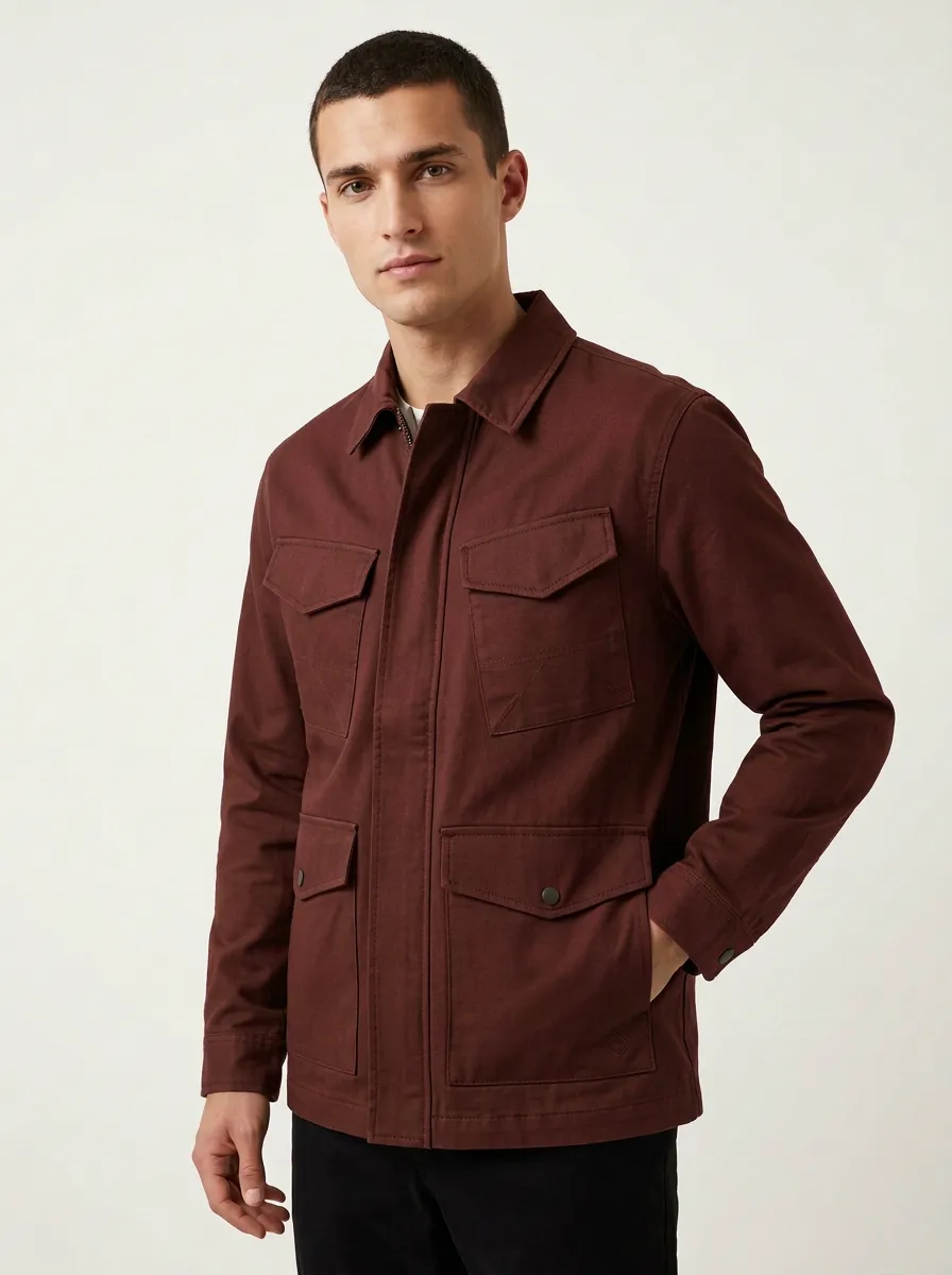 Men's Casual Military Style Olive Green Utility Field Jacket