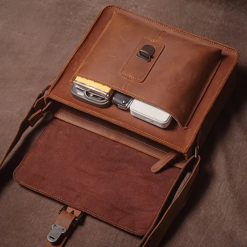 Vintage Genuine Leather Satchel Bag – Unisex Structured Work & Travel Bag