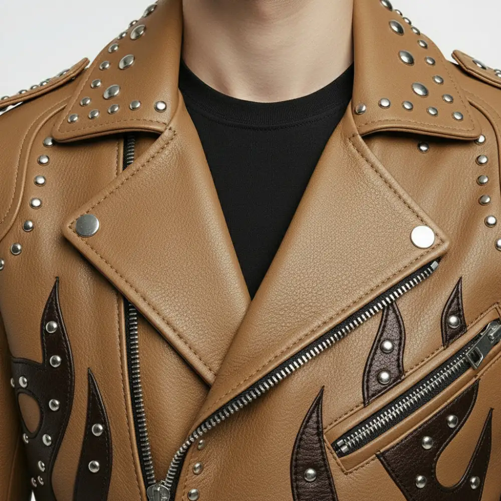 Refined Cowhide Biker Motorcycle Studded Jacket
