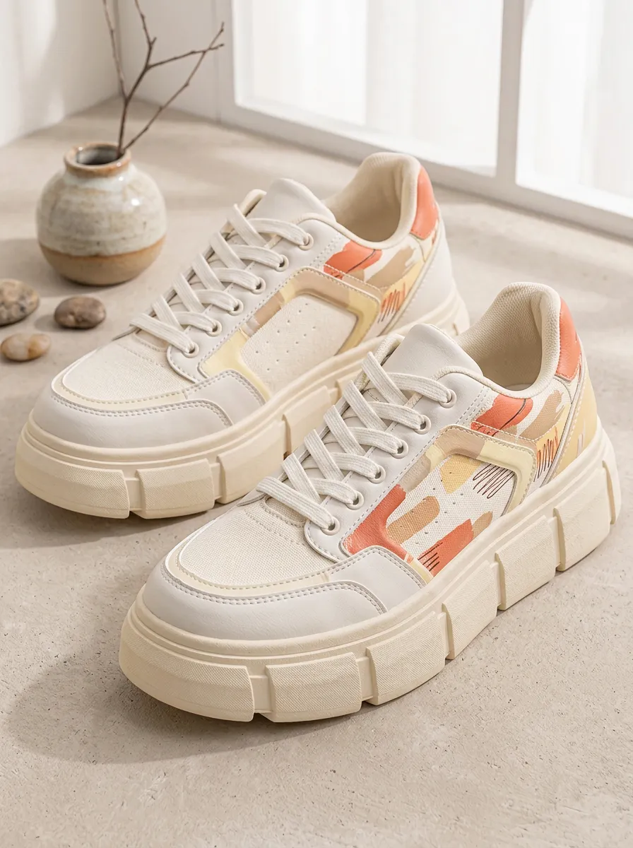 Women's Abstract Geometric Pattern Printed Chunky Sneakers