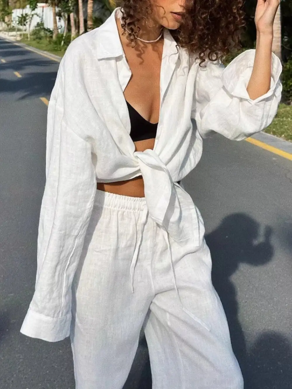 Relaxed Fit Button Up Shirt and Pants Two Piece Set