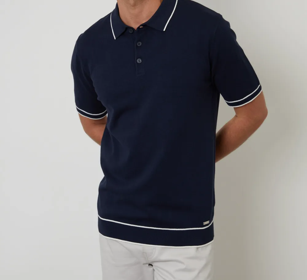 Men's Navy Knitted Short Sleeve Polo