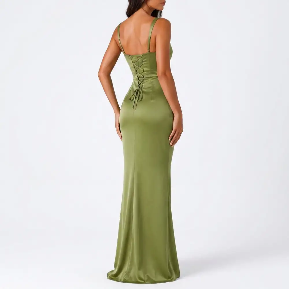 Satin Draped Ruched Maxi Dress