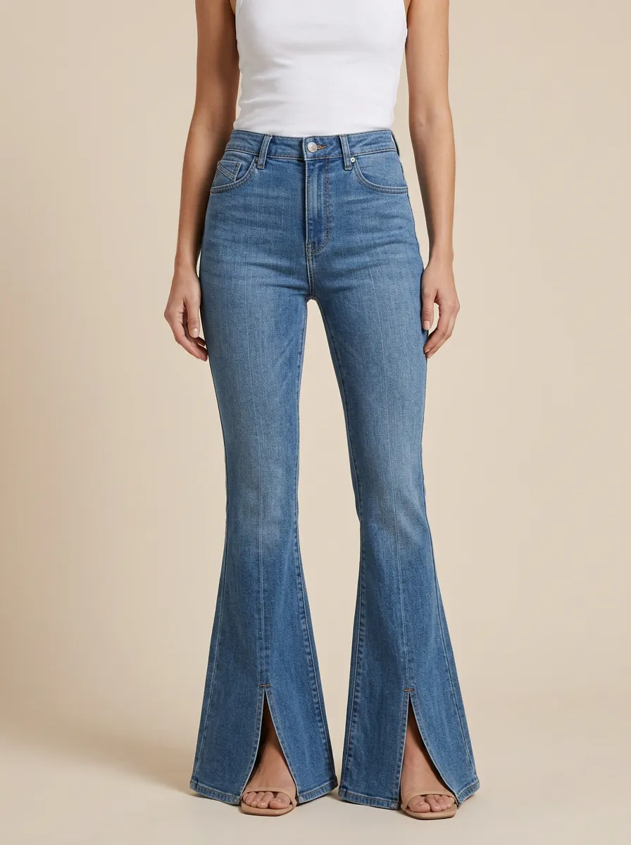 Split Hem High Rise Flare Jeans