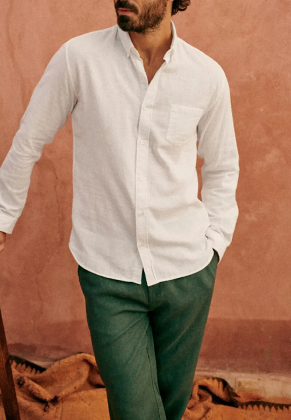 Teal Linen Blend Adjustable Cuff Button Down Shirt