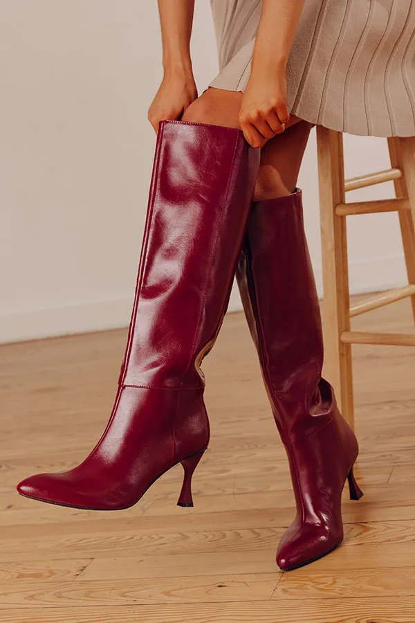 Faux Leather Pointed Toe Cushioned Footbed Knee High Boots