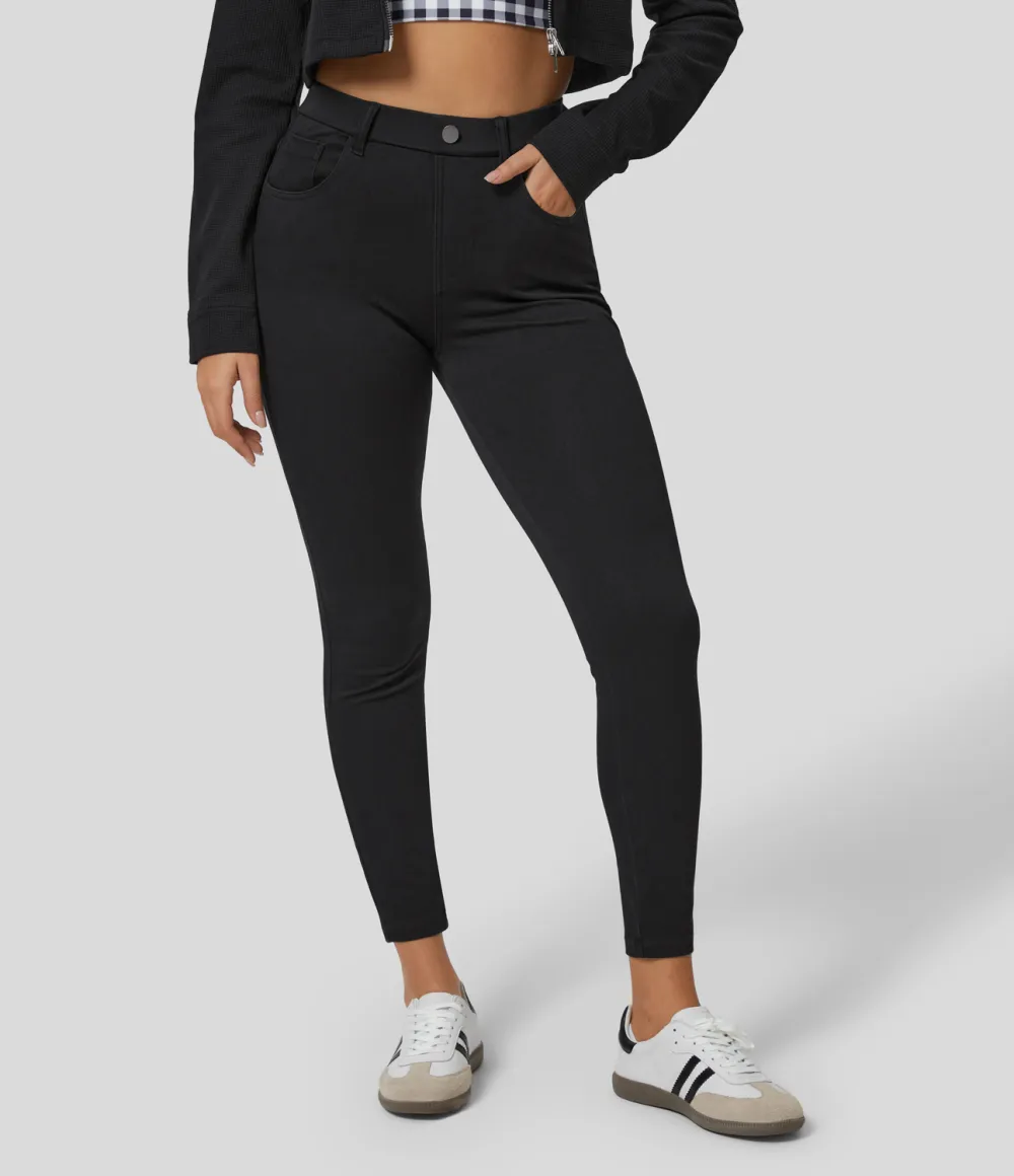 Magic High Waisted Multiple Pockets Stretchy Knit Denim Work Leggings