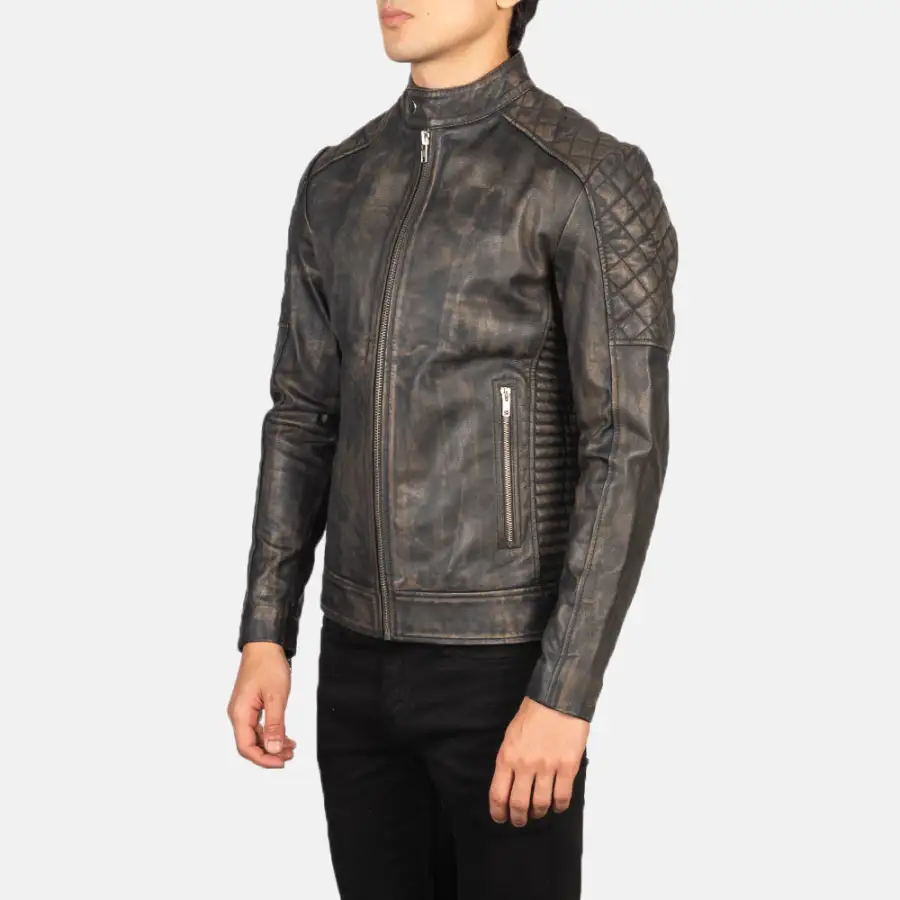Men's Rugged Biker Leather Quilted Jacket