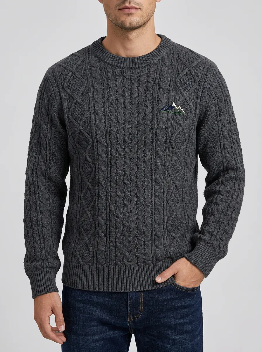 Men's Charcoal Grey Mountain Cable Knit Sweater