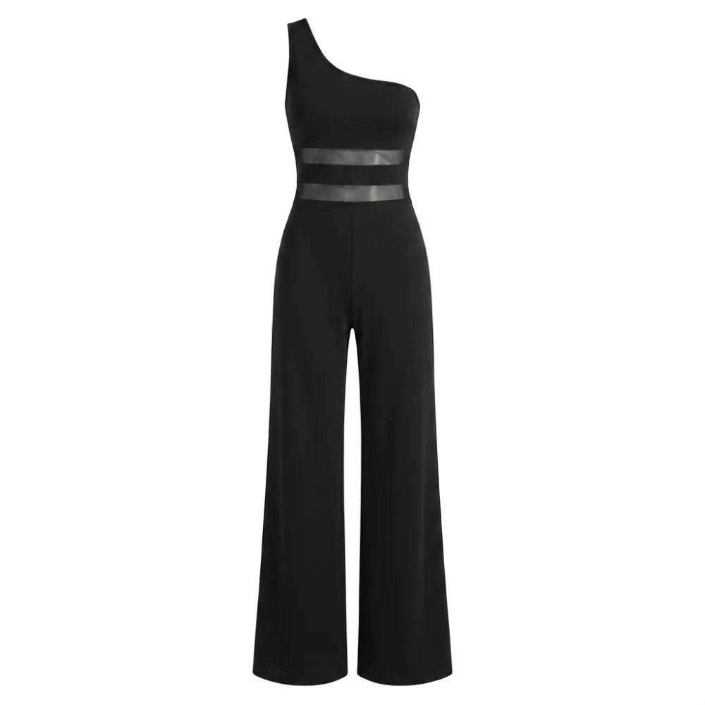 Mesh Detail Wide Leg Sleek Jumpsuit