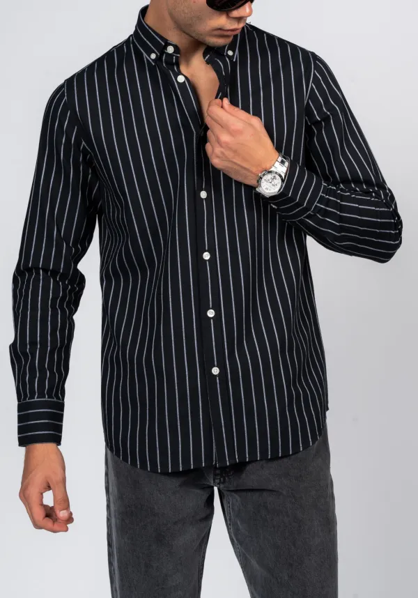 Everyday Silhouette Striped Long Sleeve Cotton Men's Button Down Shirt