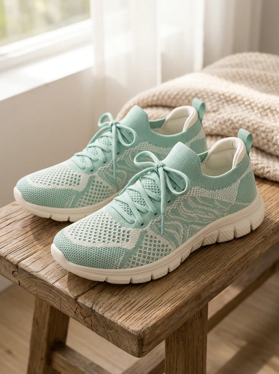 Women's Mint Green Abstract Pattern Knitted Printed Sneakers