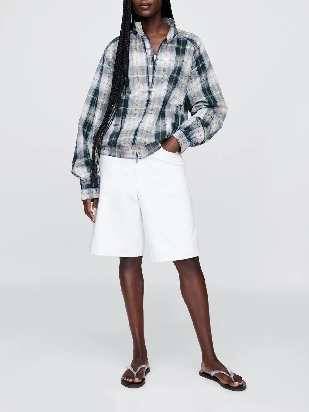 Stand Up Collar Plaid Jacket
