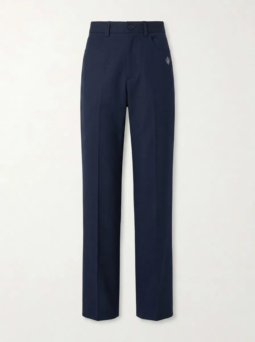 Women's Minimalist Snowflake Embroidered Mid-Rise Straight Leg Pants