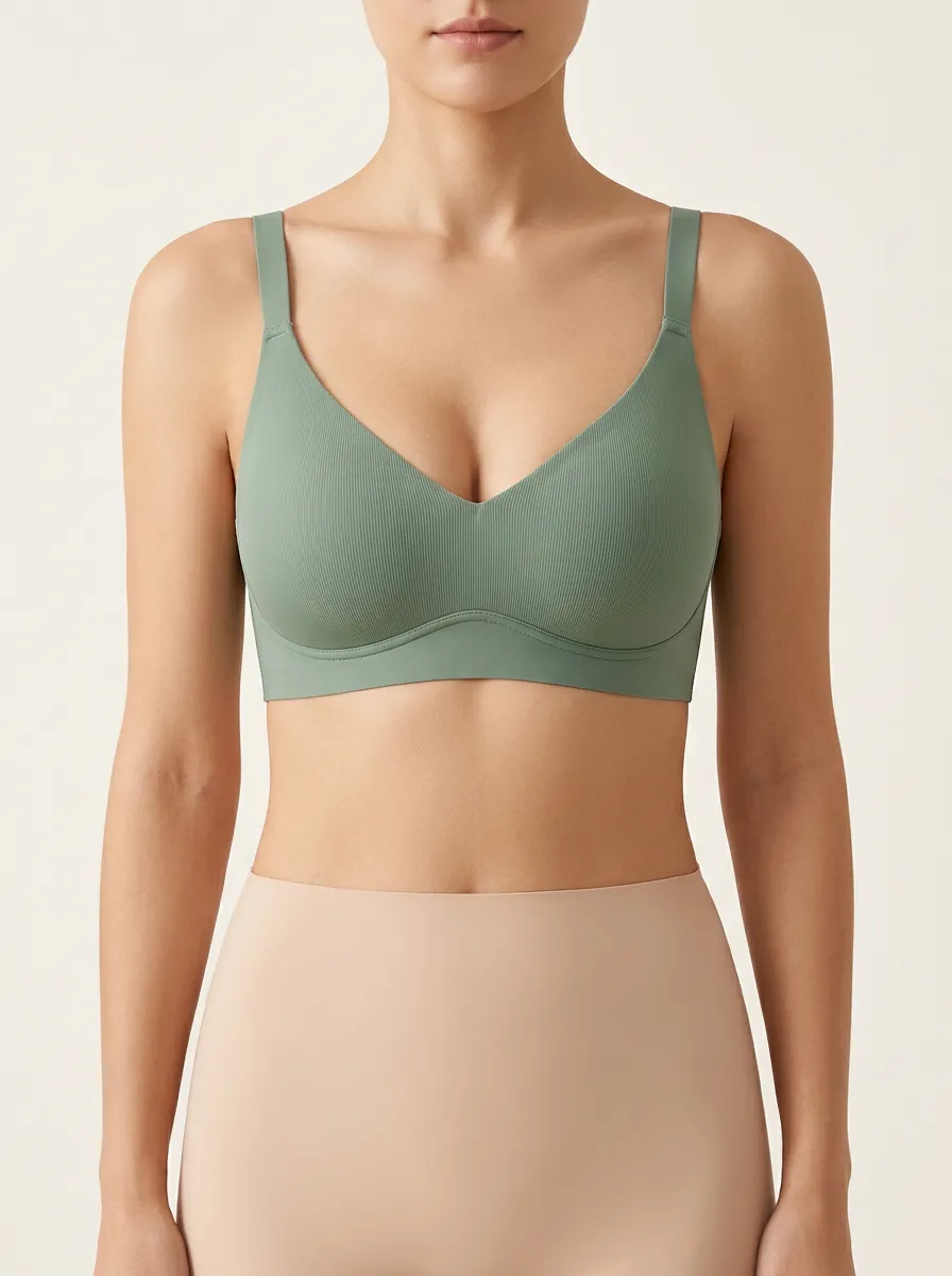 Wireless Seamless-Look Ribbed Bra