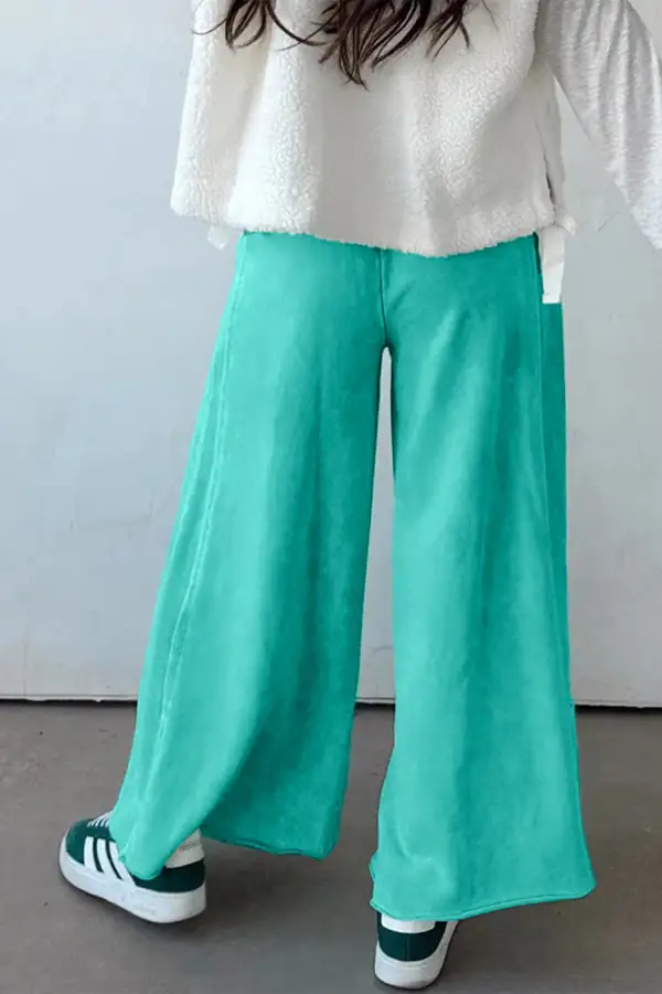 Wash Drawstring Elastic Waist Raw Hem Loose Trousers