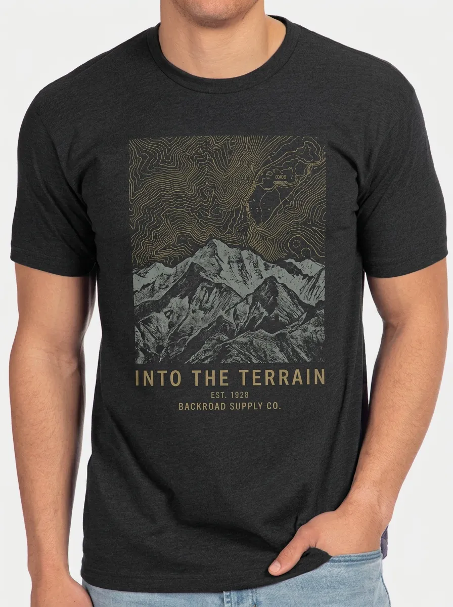 Men's Crewneck Summit Explorer Outdoor Hiking Mountain Topographic Graphic T-Shirt