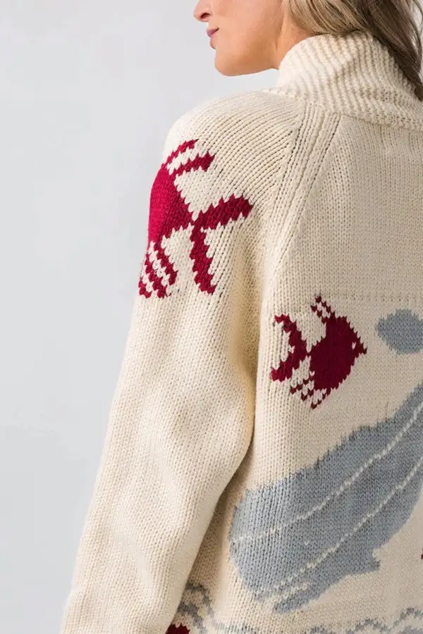 Cream Nantucket Whale Print Cardigan
