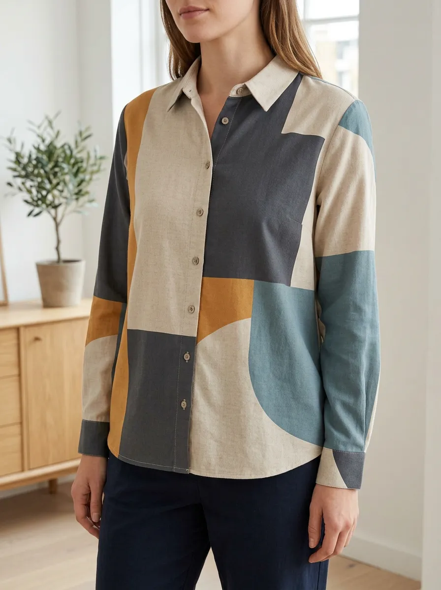 Women's Graphic Abstract Geometric Colorblock Shirt