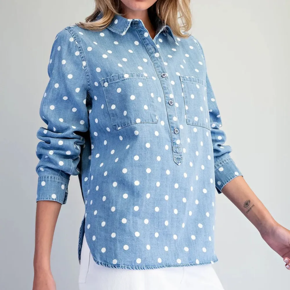 Chambray Polka Dot Top