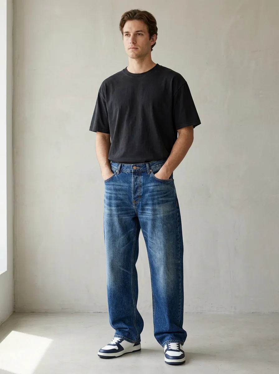 Casual Comfort Straight Fit Relaxed Fit Men's Casual Denim Pants