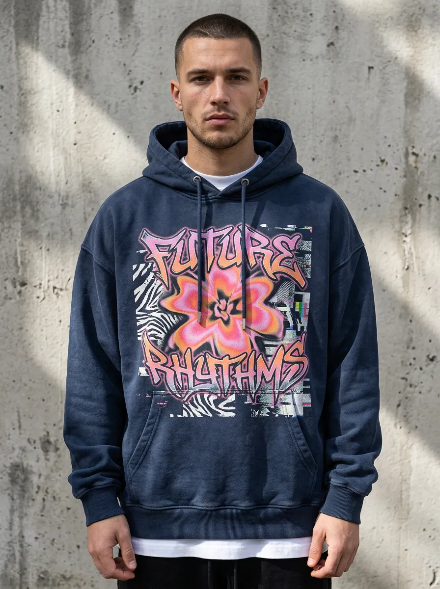 Men's Streetwear Graffiti Floral Hoodie