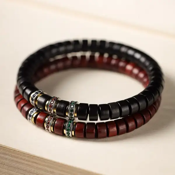 Ebony Wood Small Leaf Sandalwood Zircon Bracelet