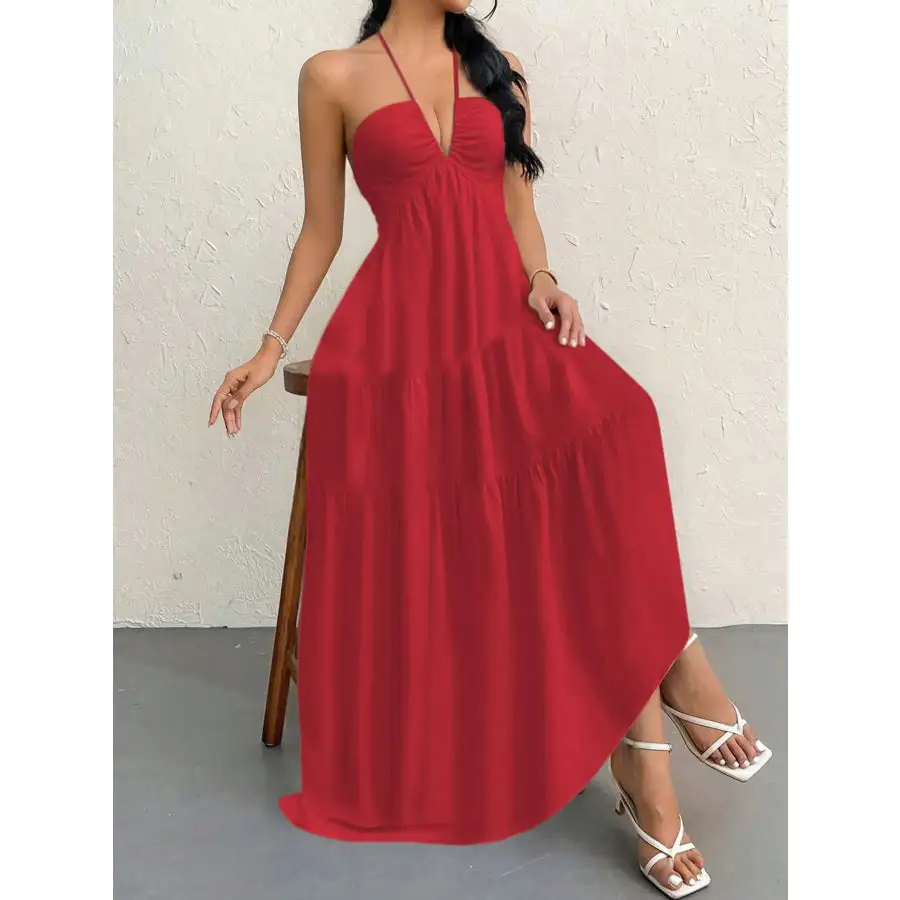 Halter Neck Tiered Maxi Dress