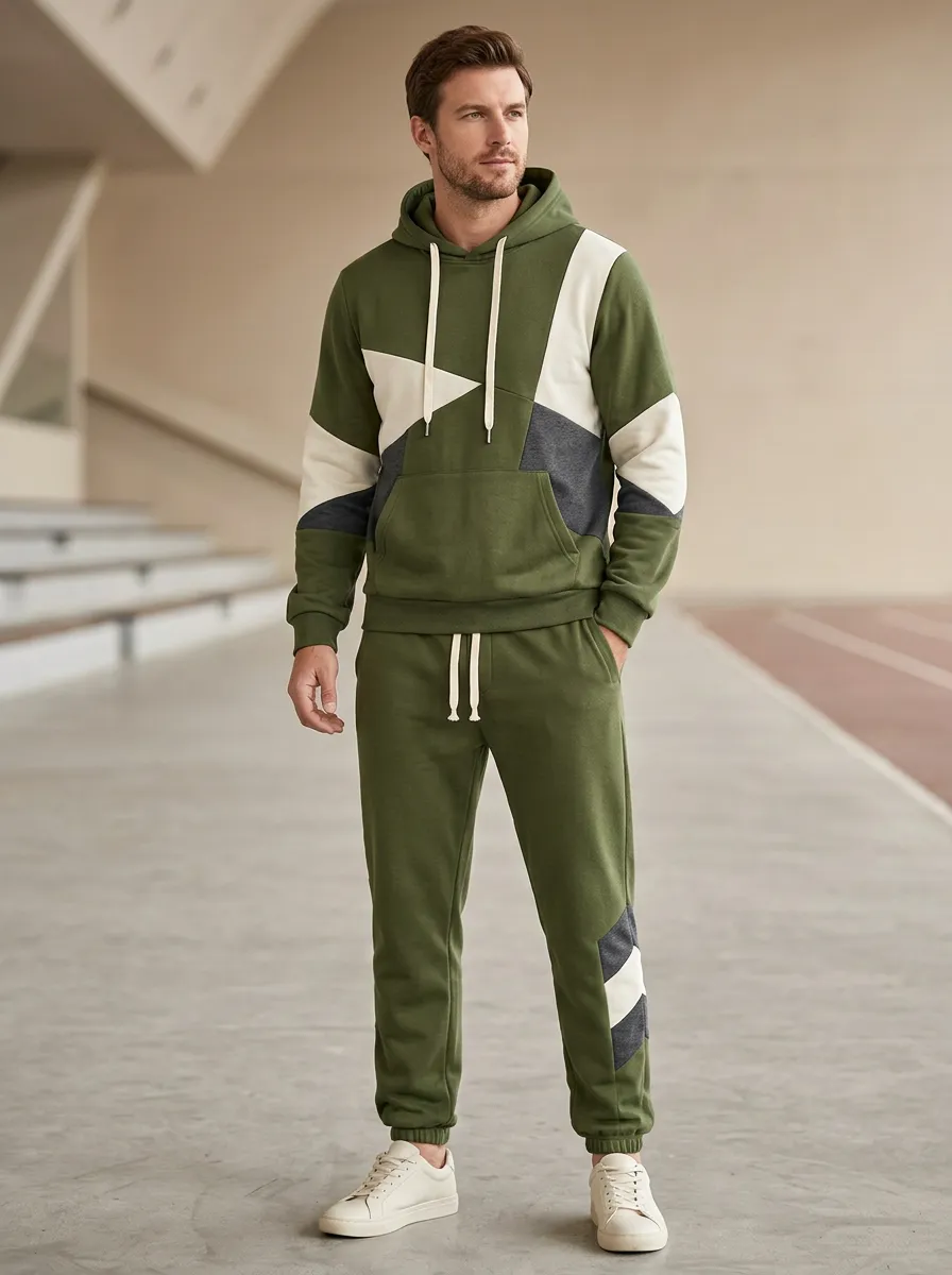Men's Modern Geometric Colorblock Print Jogger Set