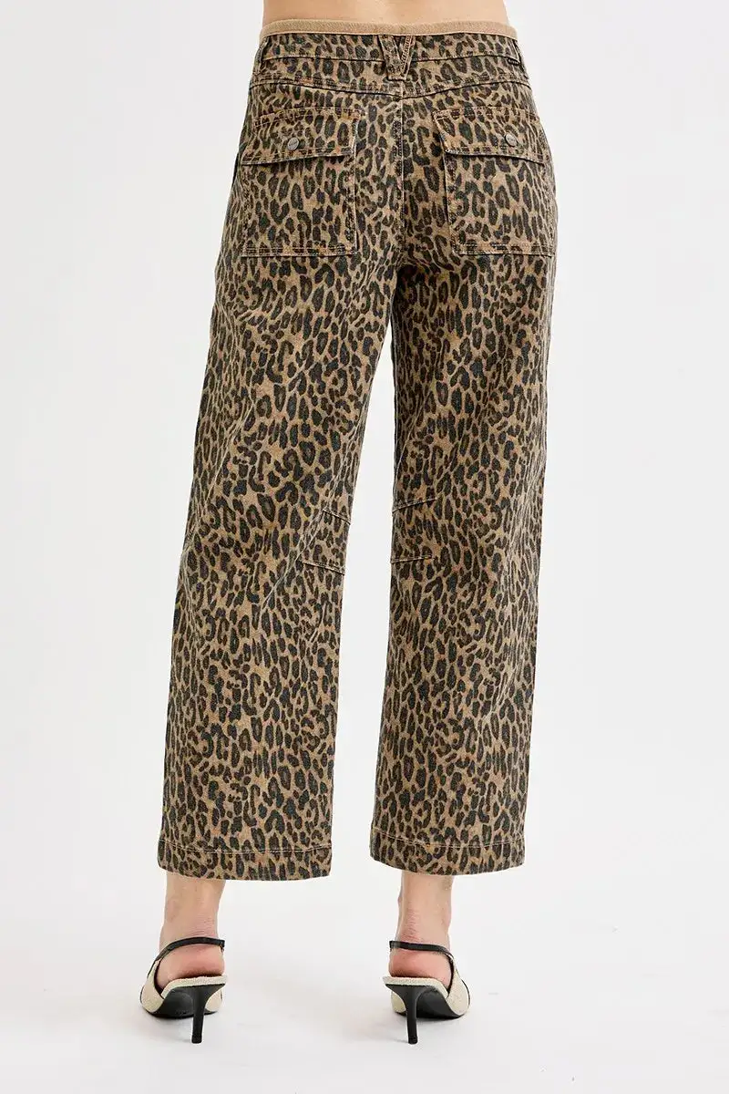 Denim Leopard Print High Rise Mid Rise Jeans