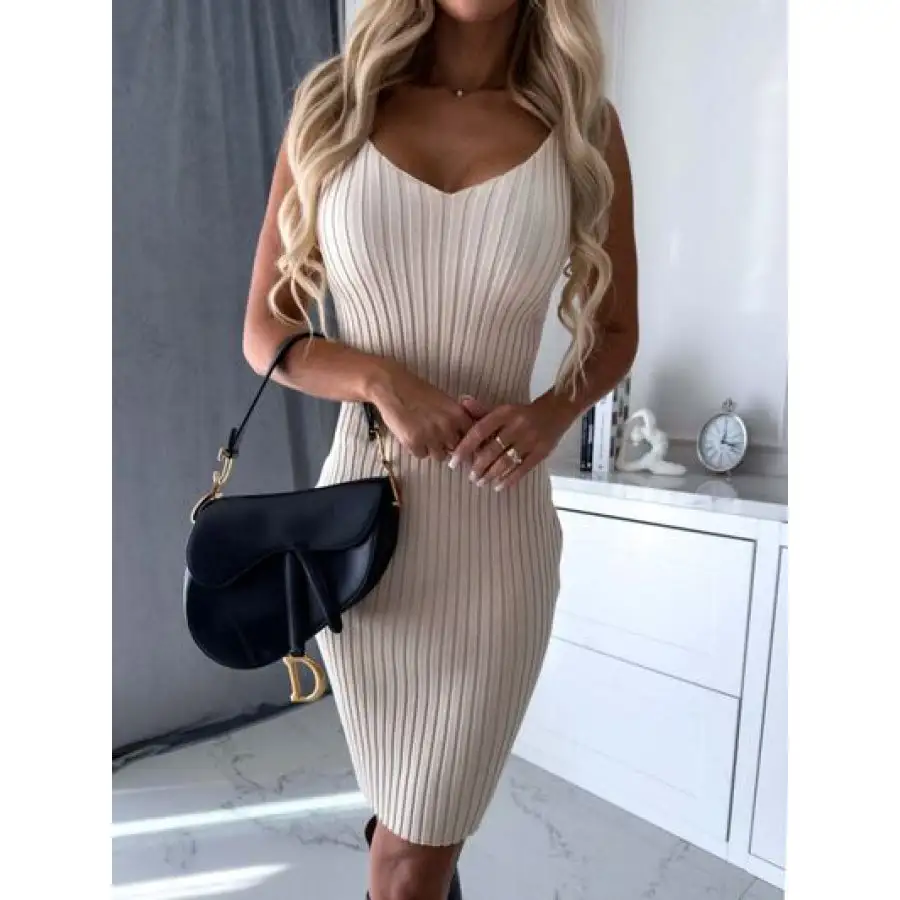 Ribbed Round Neck Top and Cami Dress Sweater Set