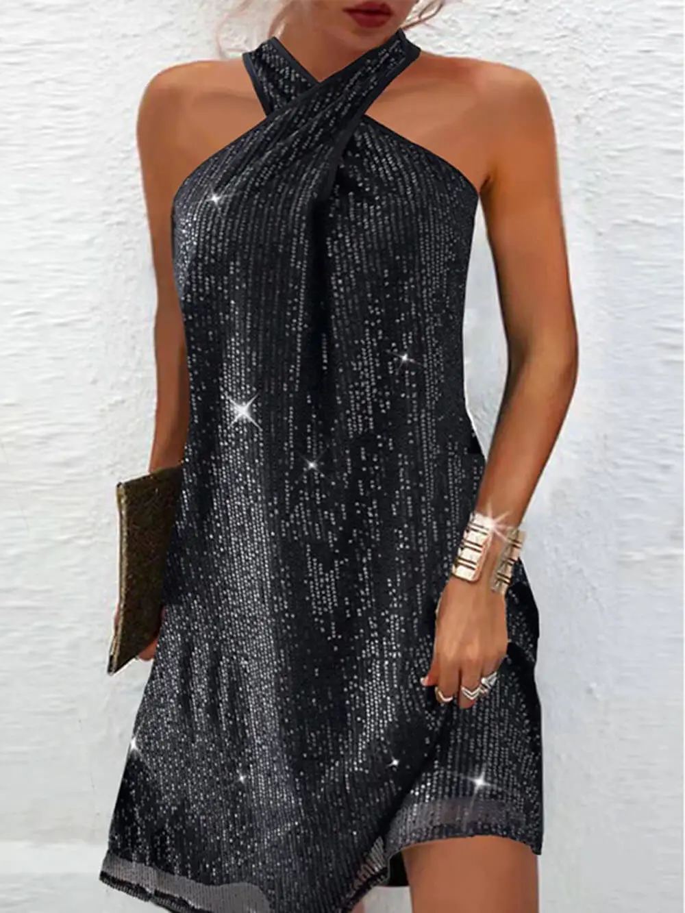 Glitter Halterneck Mini Dress