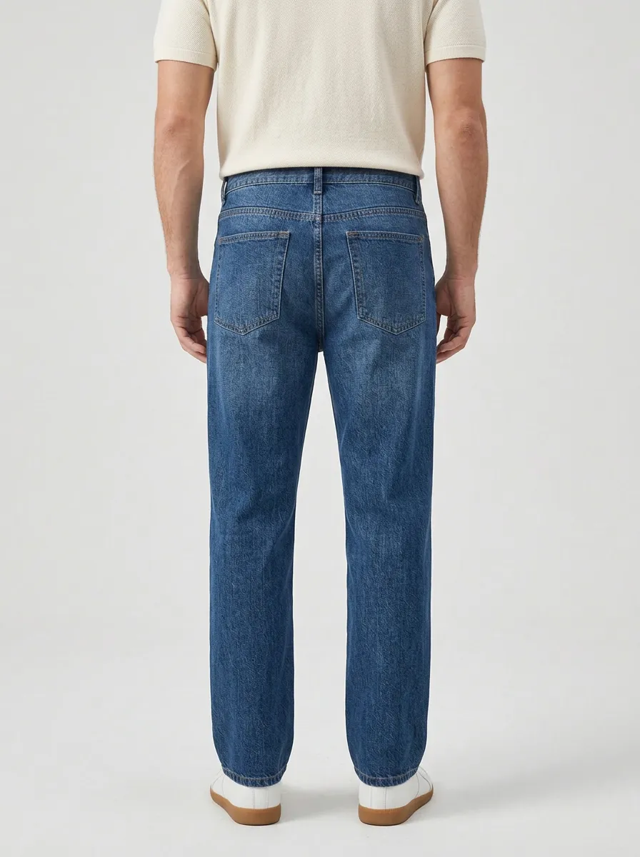 Men's Geometric Pattern Pocket Printed Straight Leg Jeans