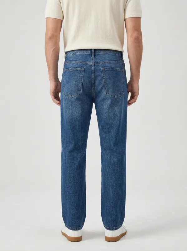 Men's Geometric Pattern Pocket Printed Straight Leg Jeans