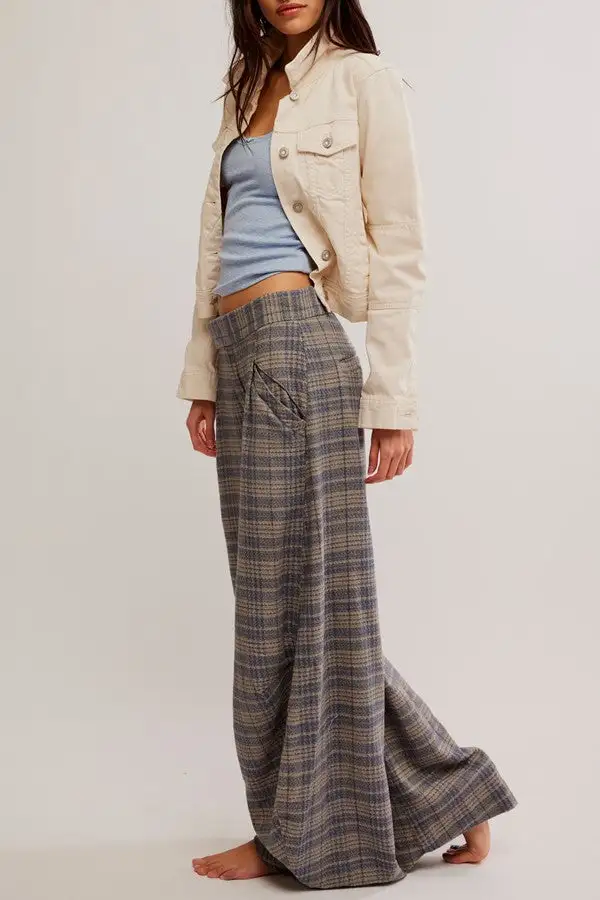 Women's Plaid Print Wide Leg Trousers