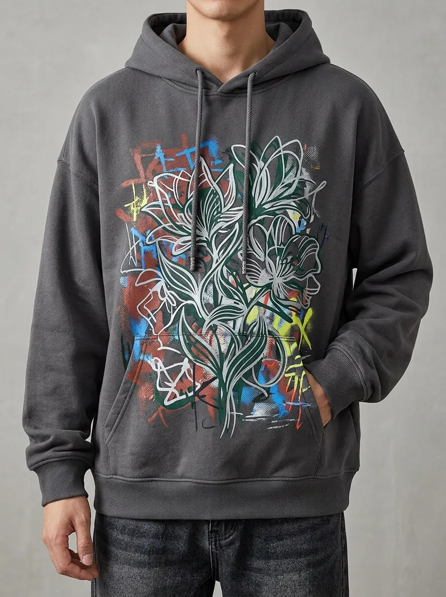 Unisex Floral Graffiti Streetwear Hoodie
