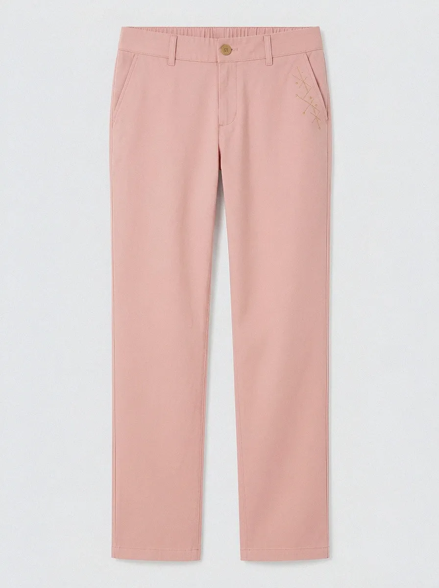 Women's Classic Comfort Geometric Embroidered Mid Rise Straight Leg Pants