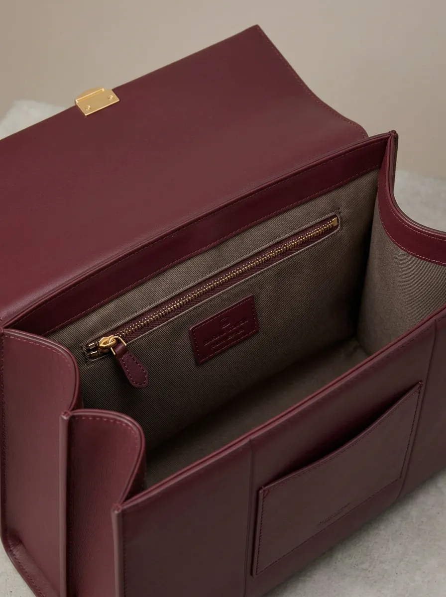 Women's Burgundy Structured Top-Handle Bag