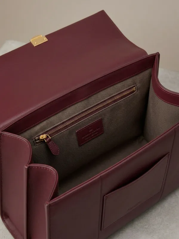 Women's Burgundy Structured Top-Handle Bag