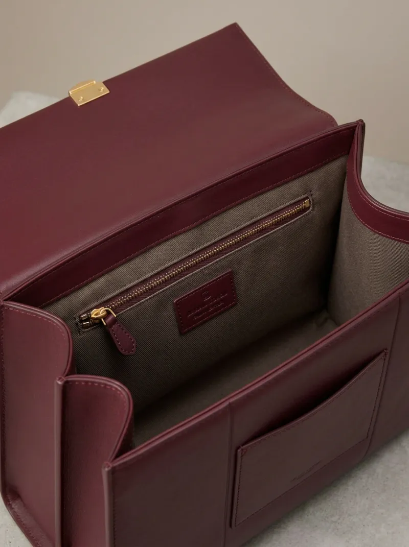 Women's Burgundy Structured Top-Handle Bag