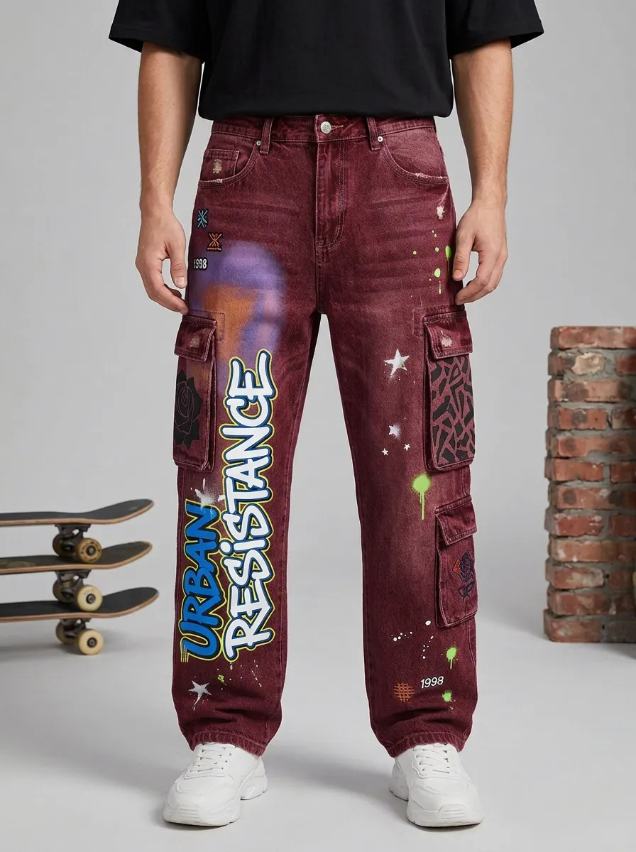 Men's Urban Resistance Graffiti Cargo Jeans