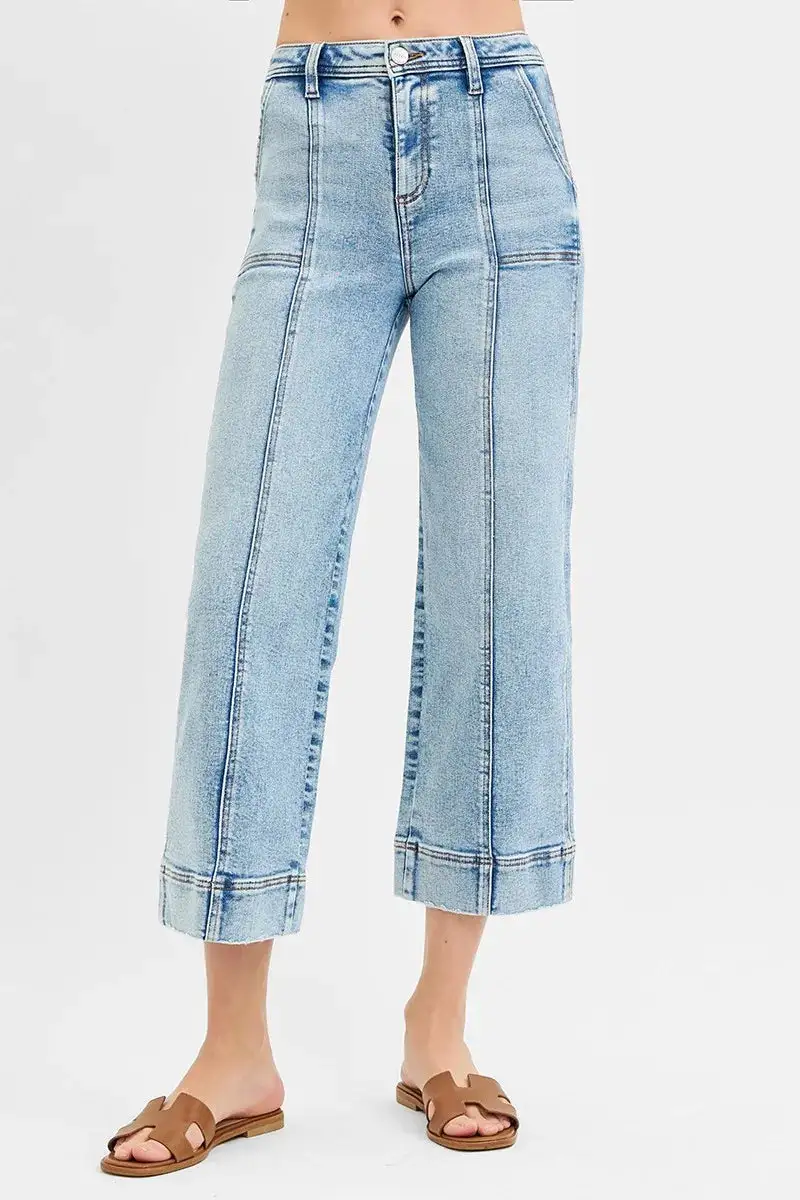 High Waist Wide Leg Seam Denim Jeans