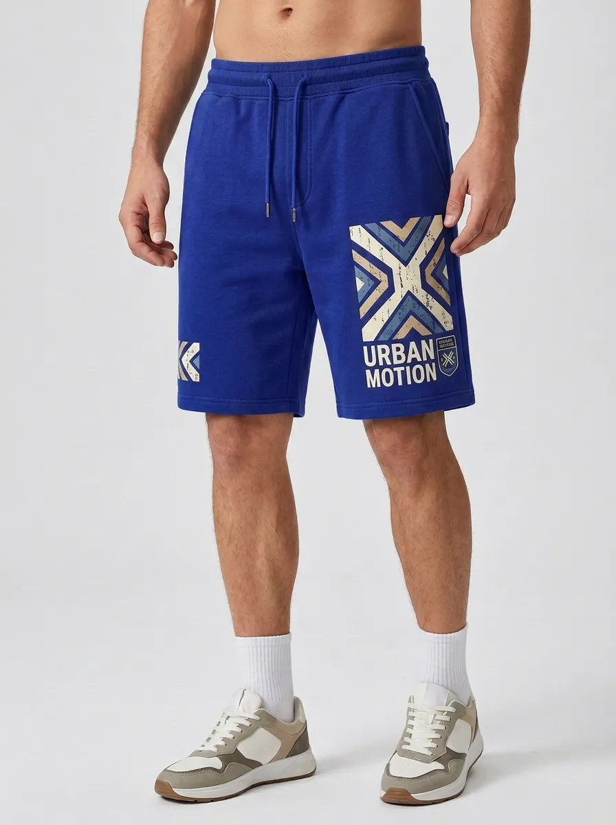Men's Geometric Drawstring Athletic Relaxed-Fit Printed Sweat Shorts