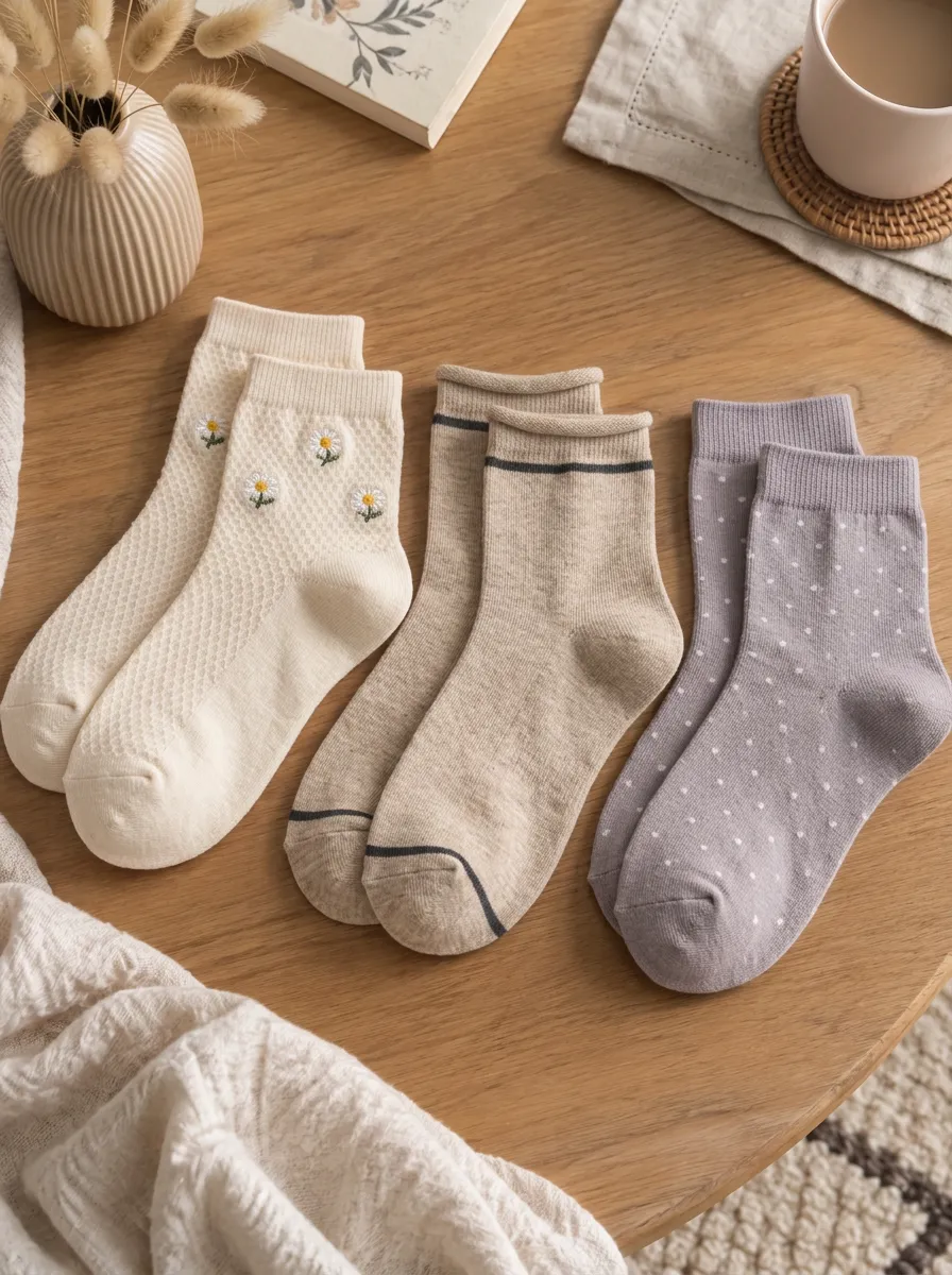 Women's Floral Daisy Polka Dot Striped Printed Socks Set