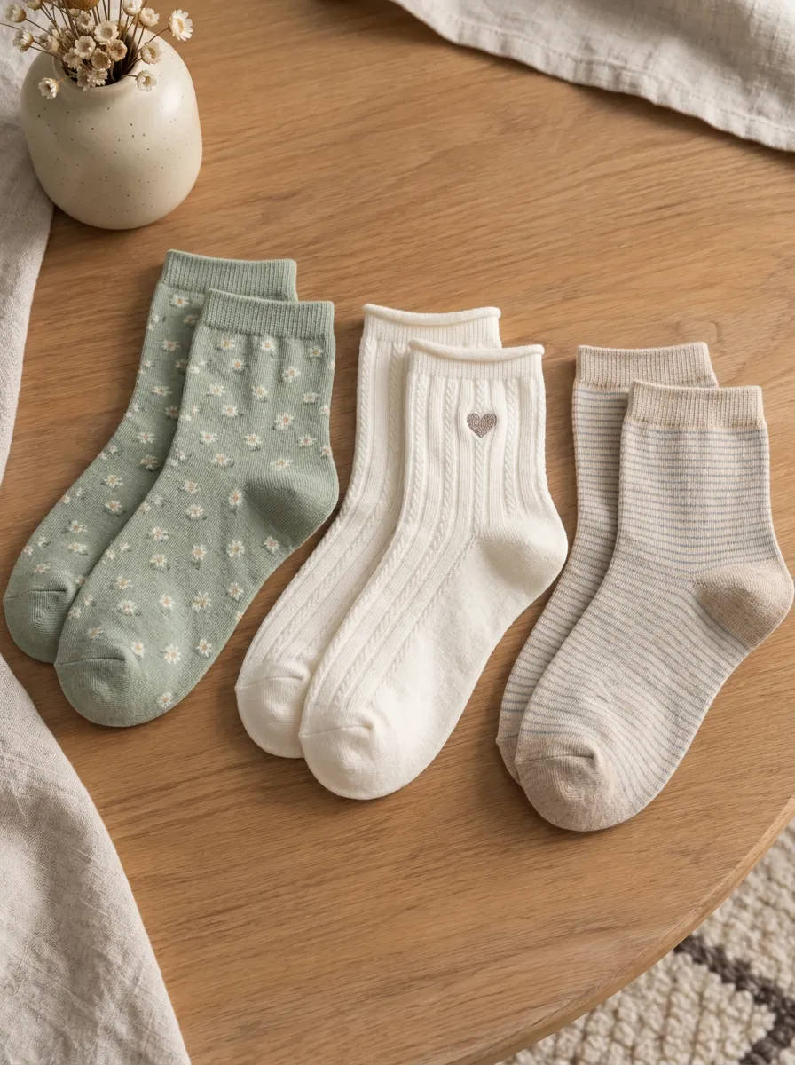 Women's Floral Heart Striped Pattern Printed Socks 3-Pack