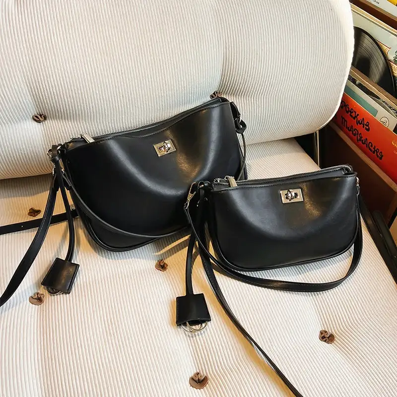 Classic Black Leather Shoulder Bag