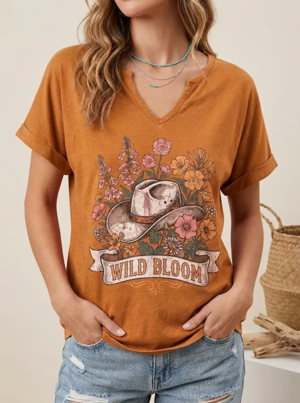 Refined Cowboy-Hat Women's V-Neck T-Shirt