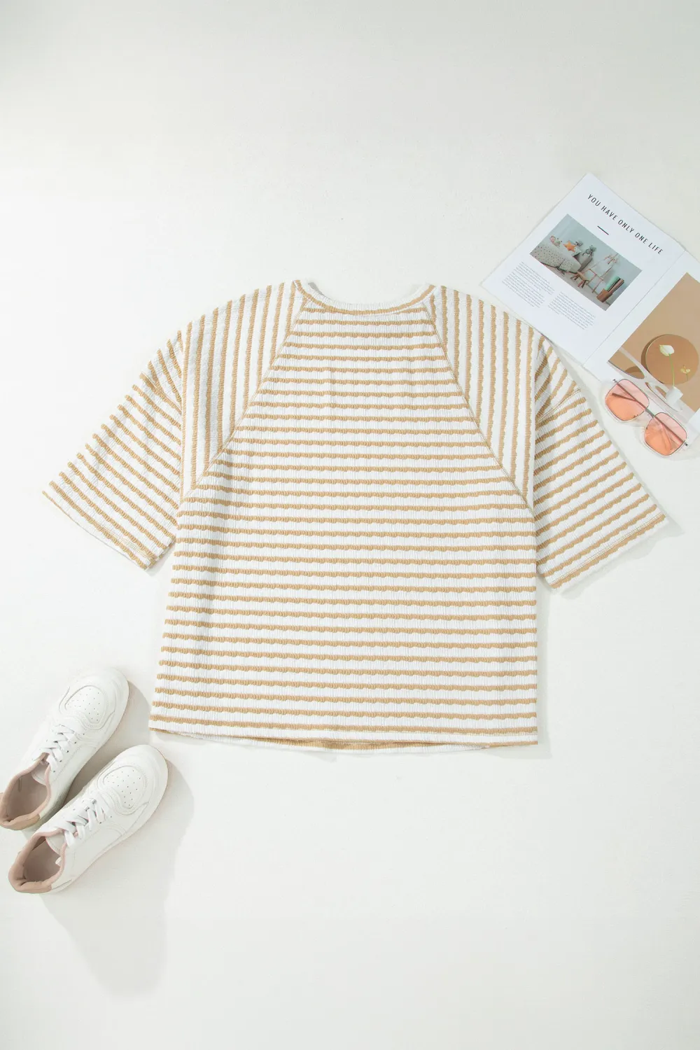Apricot Stripe Plus Size Textured Top